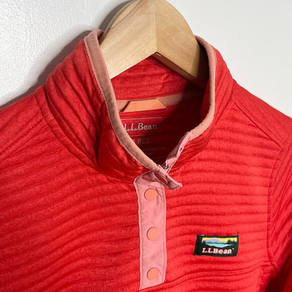 L.L. Bean Women Long Sleeve Quarter Snap Pullover Sweatshirt Small Orange Pocket - Picture 3 of 10